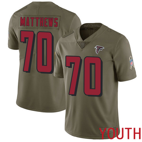 Atlanta Falcons Limited Olive Youth Jake Matthews Jersey NFL Football #70 2017 Salute to Service->youth nfl jersey->Youth Jersey